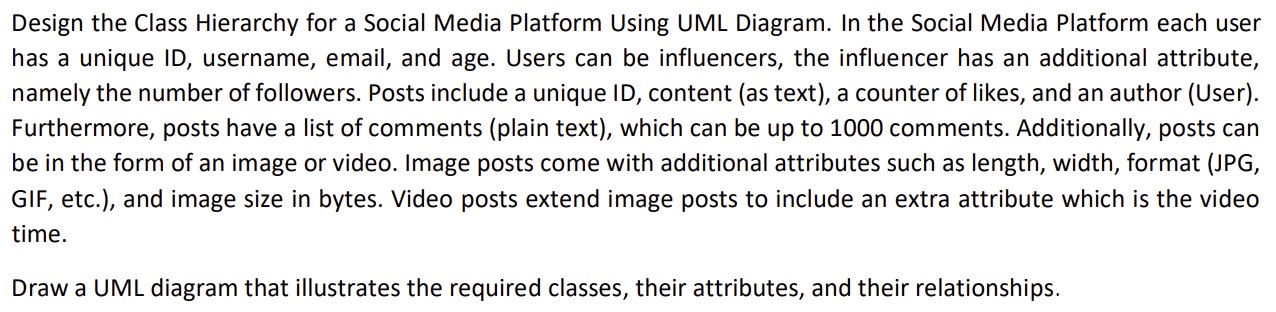 Design the Class Hierarchy for a Social Media