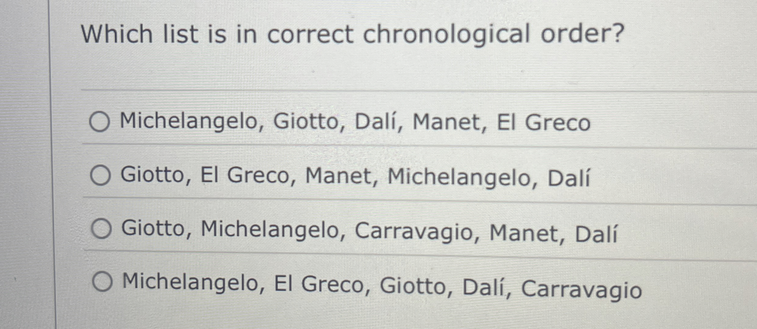 Which list is in correct chronological order?