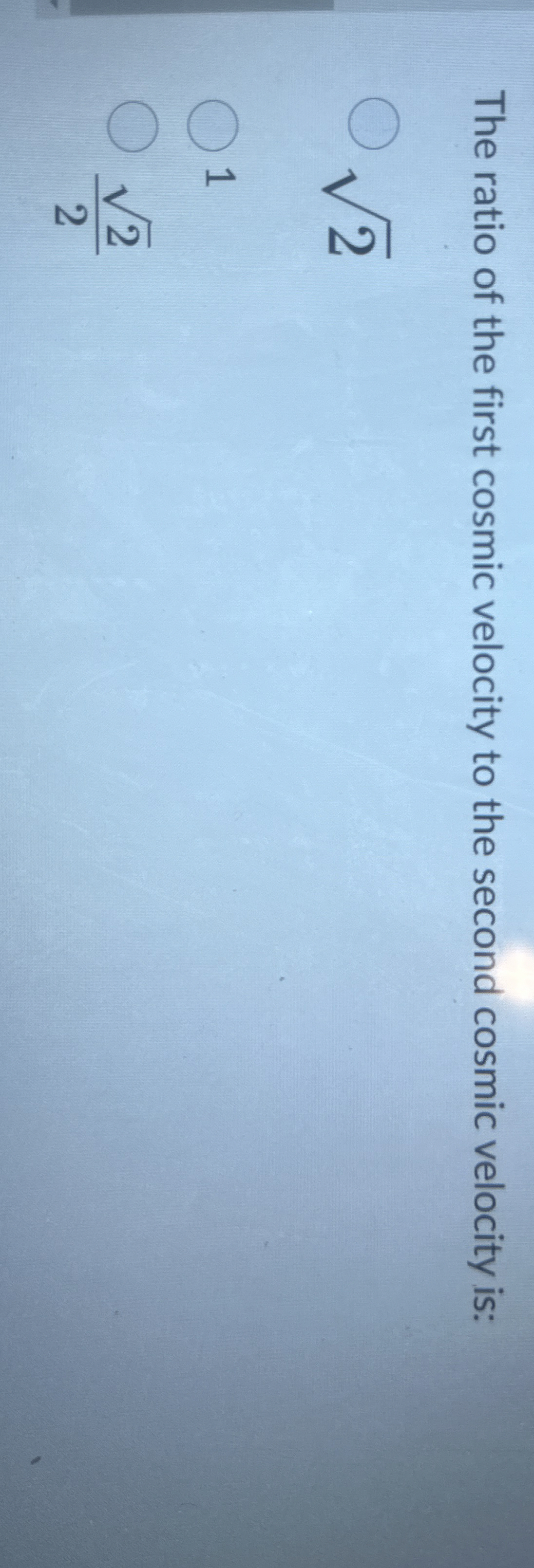 The ratio of the first cosmic velocity to the