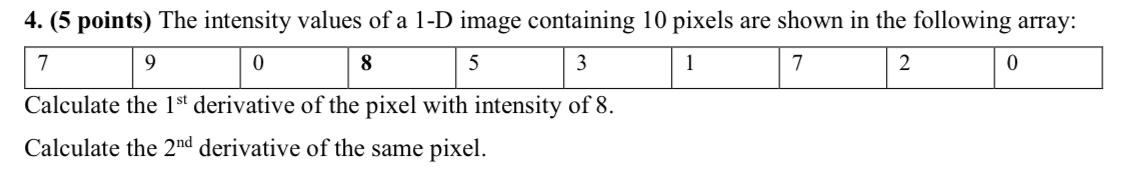 ( 5 points ) The intensity values of a 1 - D