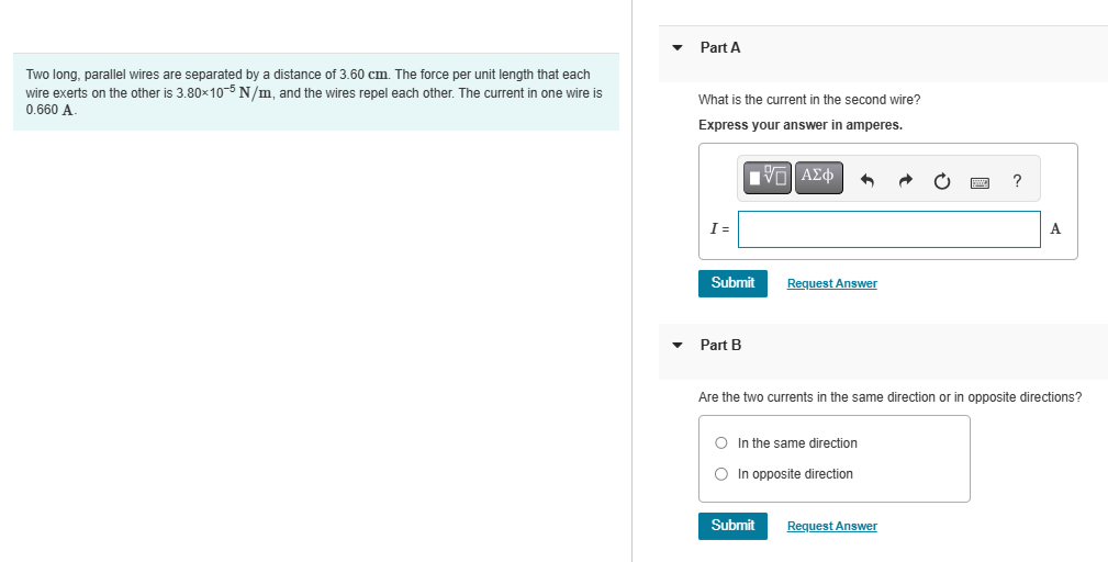 Two long, parallel wires are separated by a
