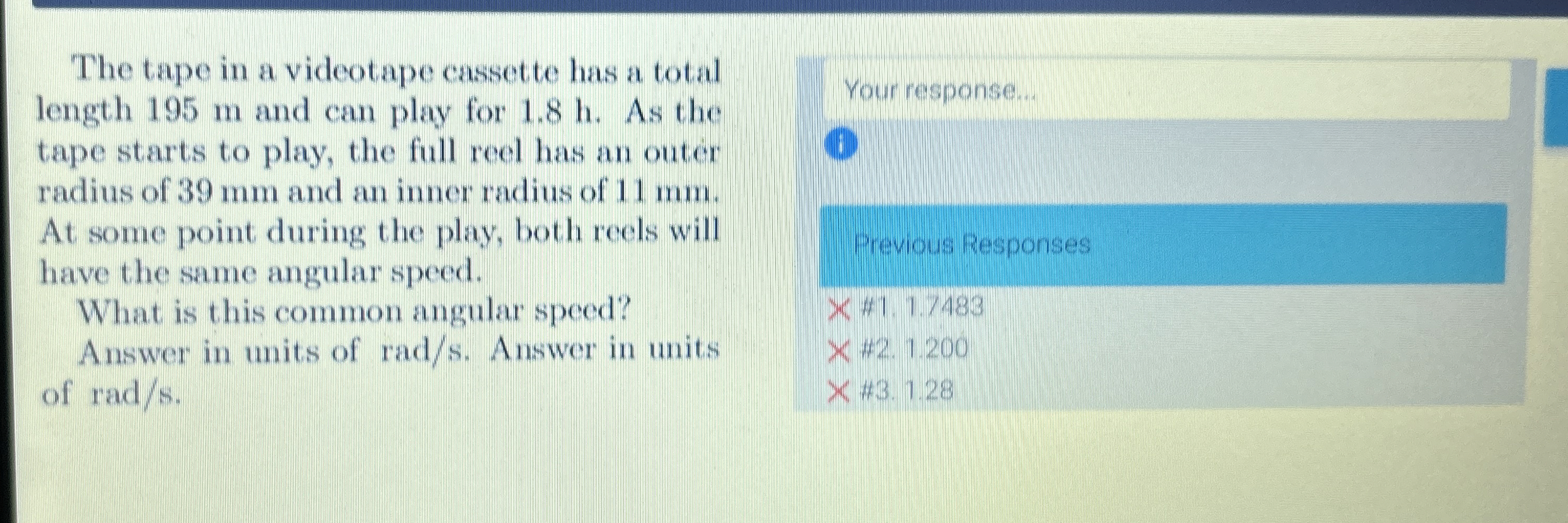 The tape in a videotape cassette has a total