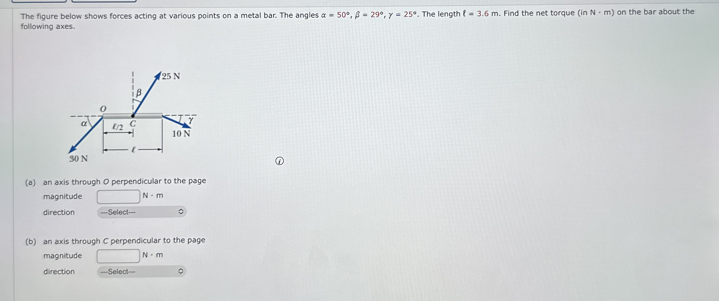 The figure below shows forces acting at various