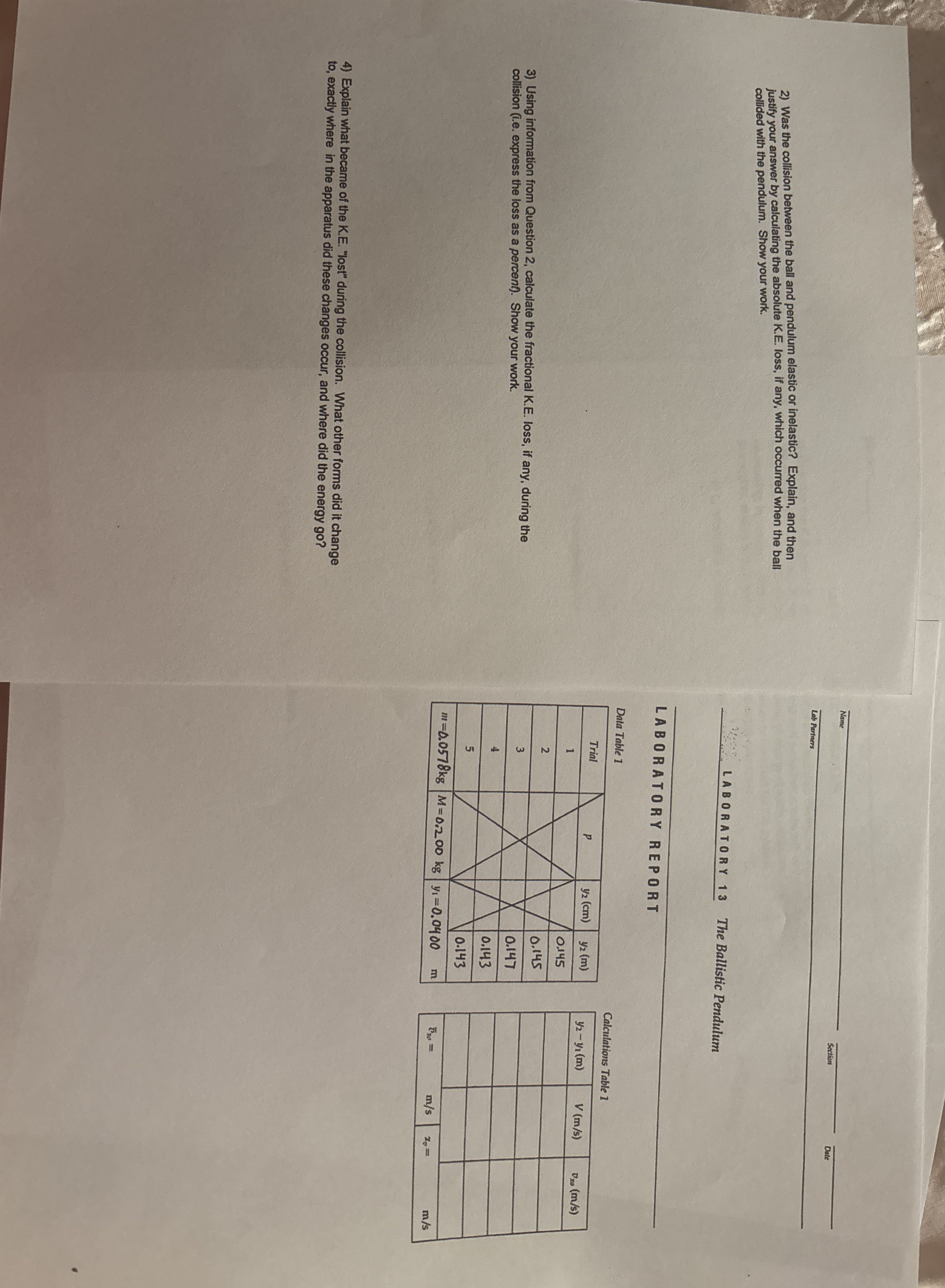 Name Was the collision between the ball and