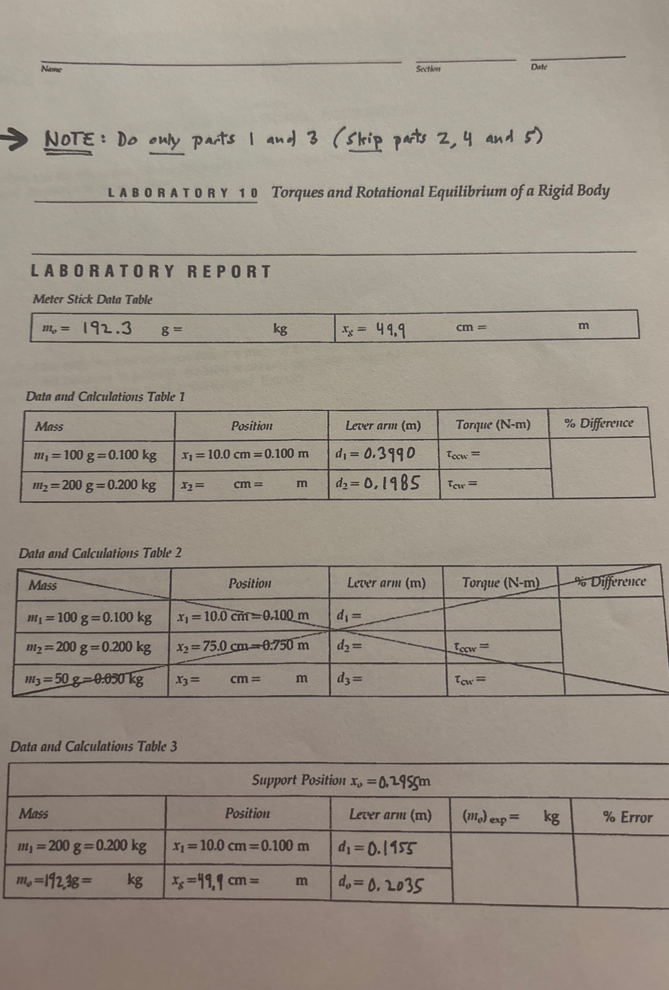 Sextion Date NOTE: Do ouly parts 1 and 3 ( Skrip