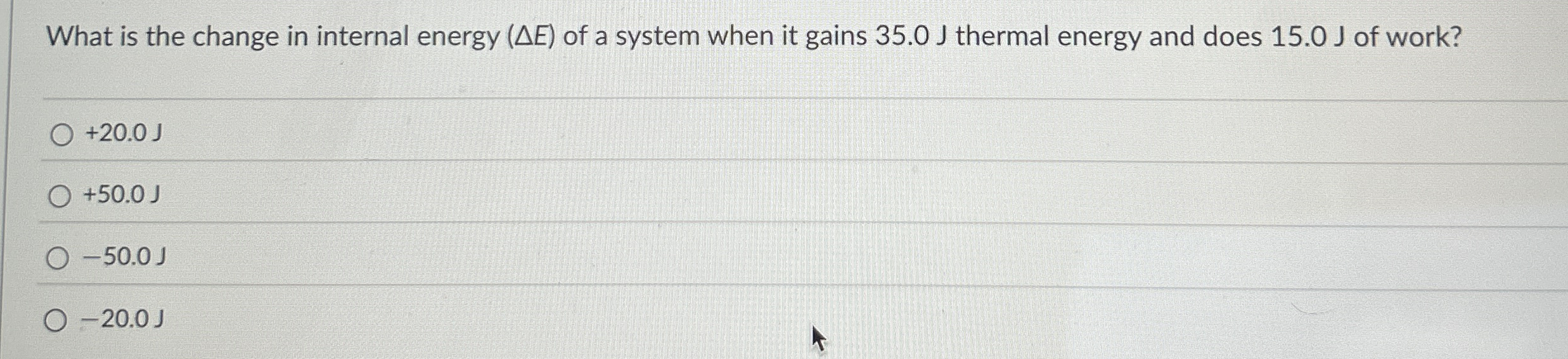What is the change in internal energy ( E ) of a