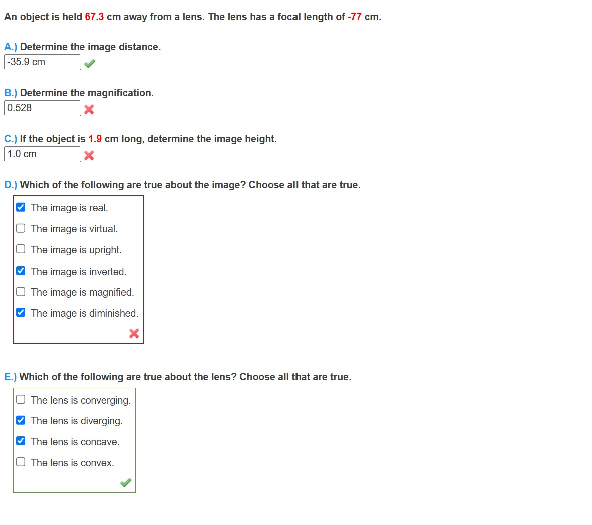 An object is held 6 7 . 3 cm away from a lens.