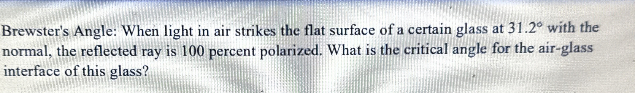 Brewster's Angle: When light in air strikes the