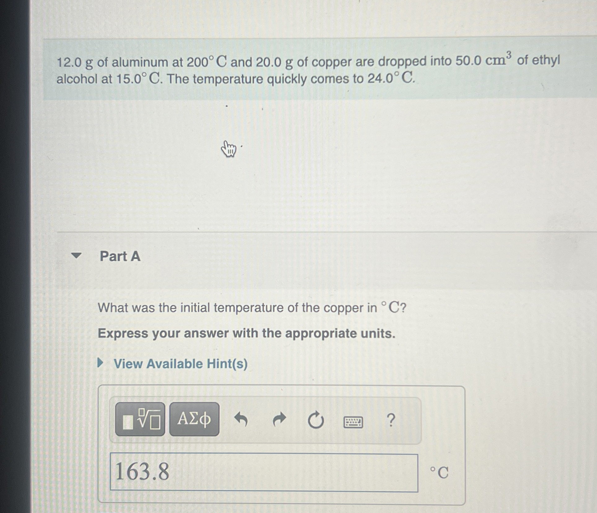1 2 . 0 g of aluminum at 2 0 0 C and 2 0 . 0 g of