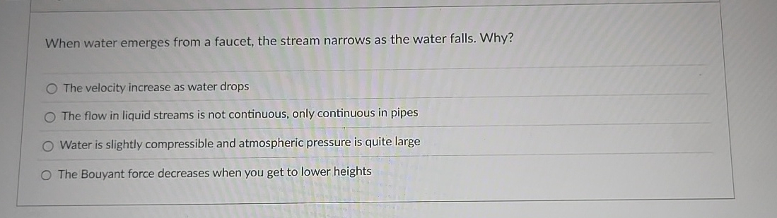 When water emerges from a faucet, the stream