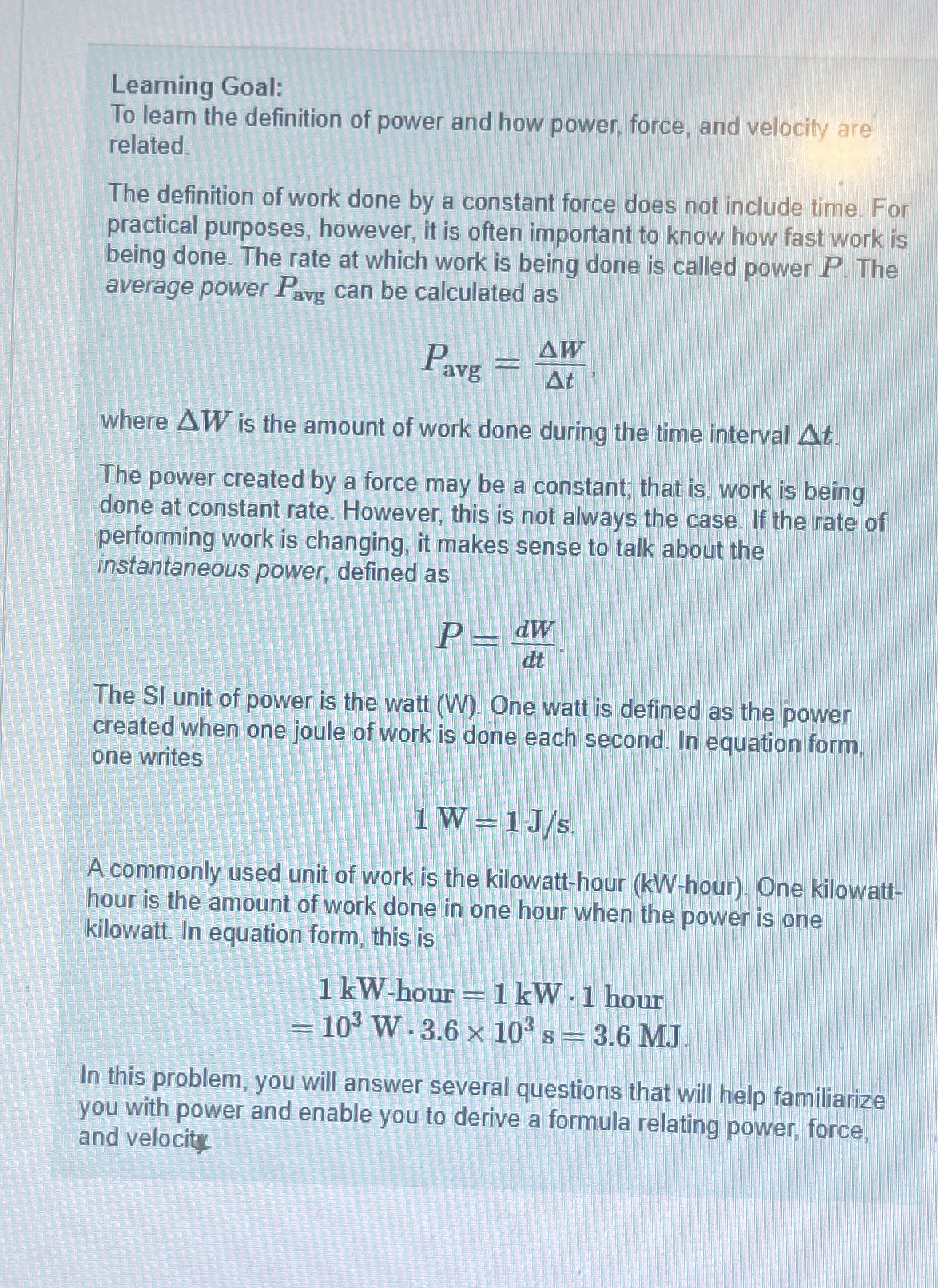 Learning Goal: To learn the definition of power