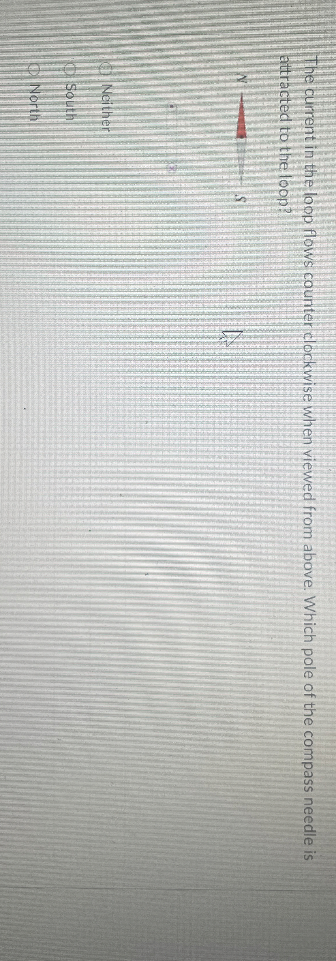 The current in the loop flows counter clockwise