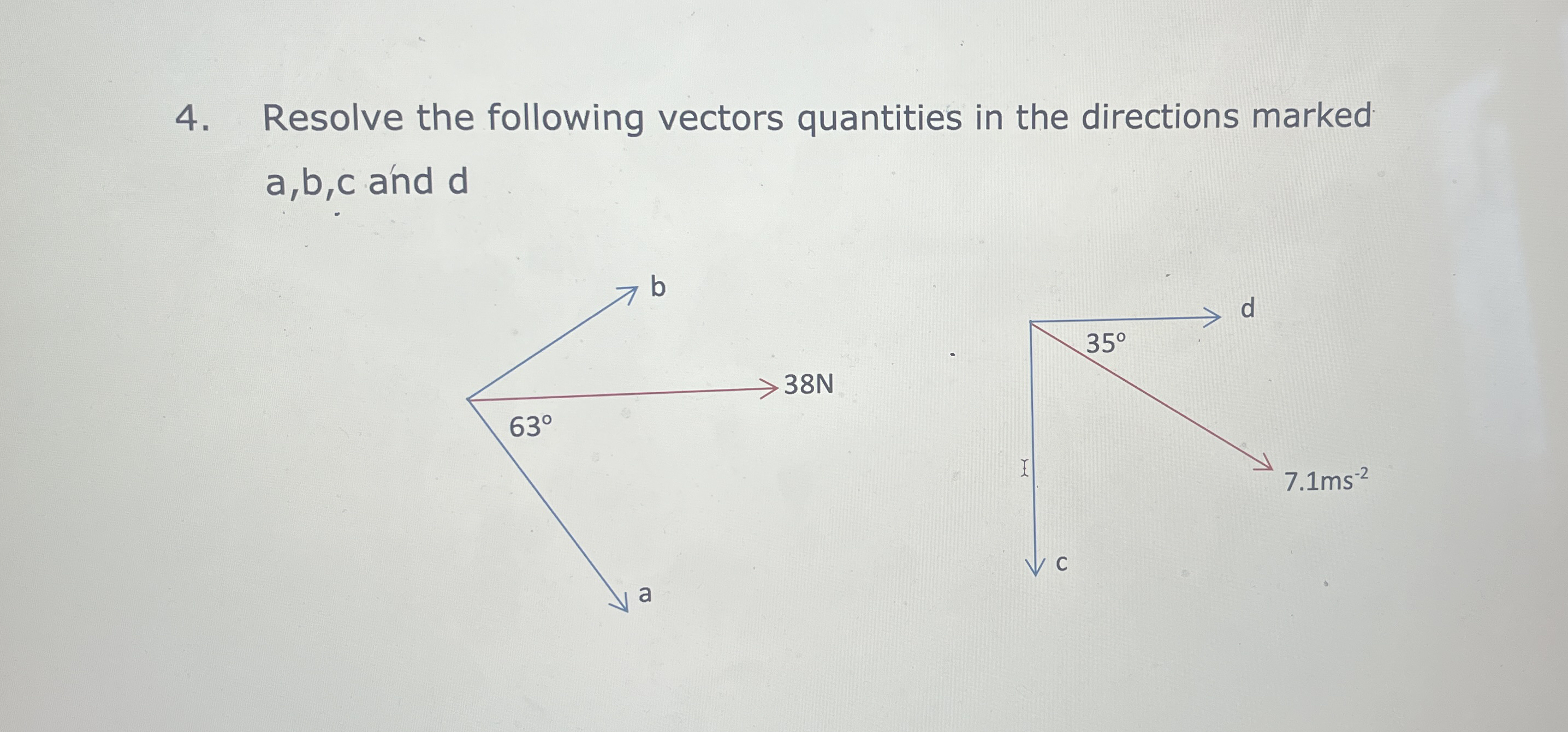 Resolve the following vectors quantities in the