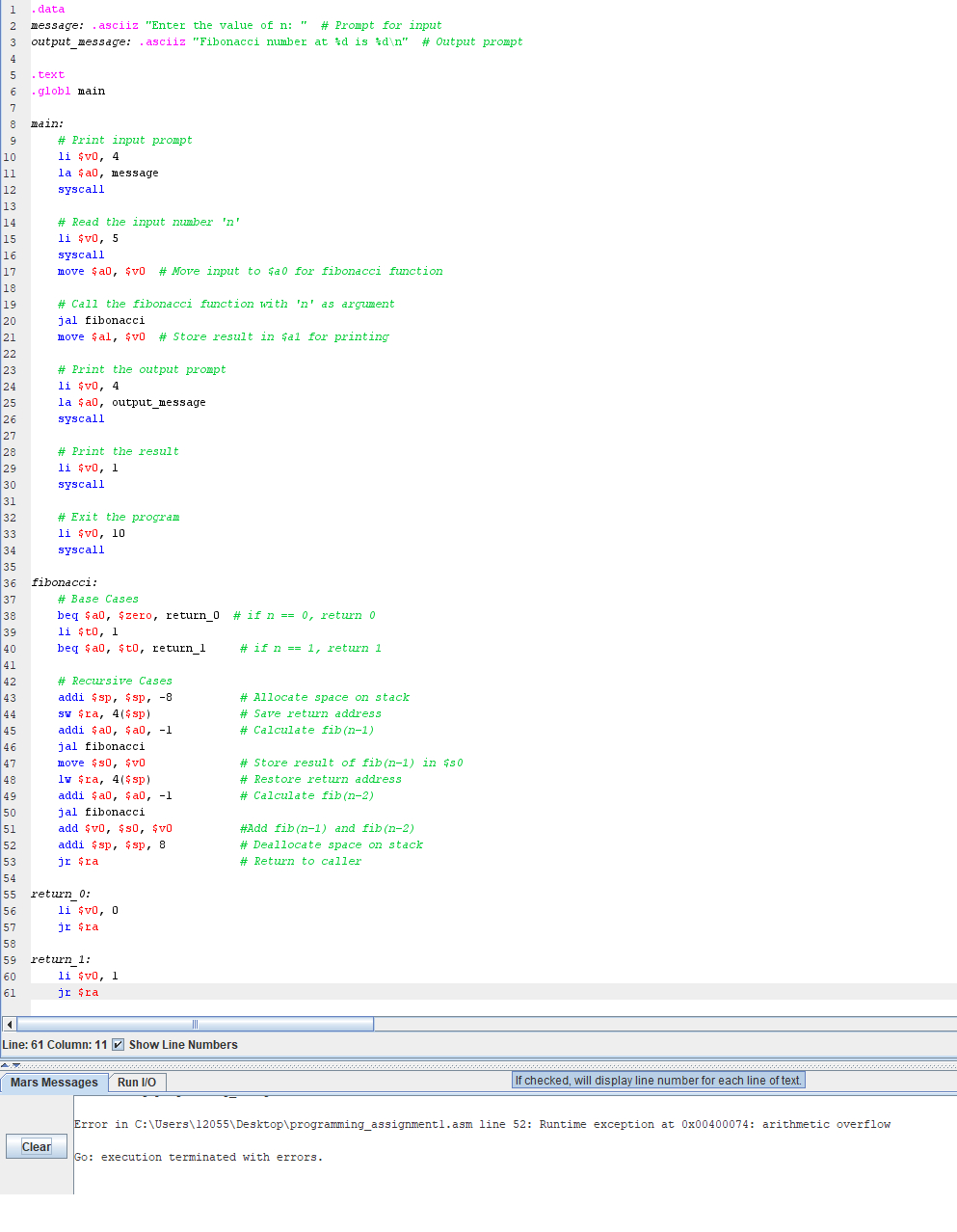 why does this code give me an arithmetic overflow