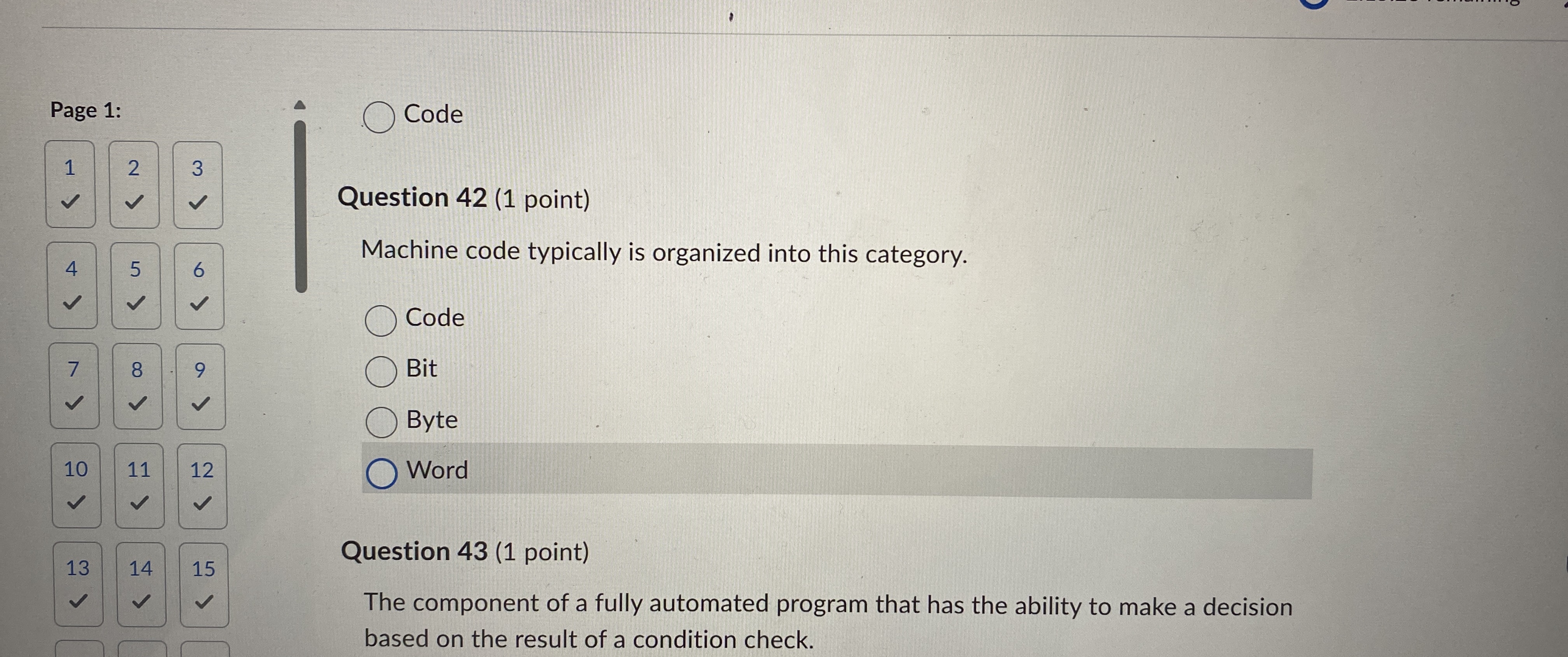 1 3 1 4 1 5 1 5 CodeQuestion 4 2 ( 1 point )