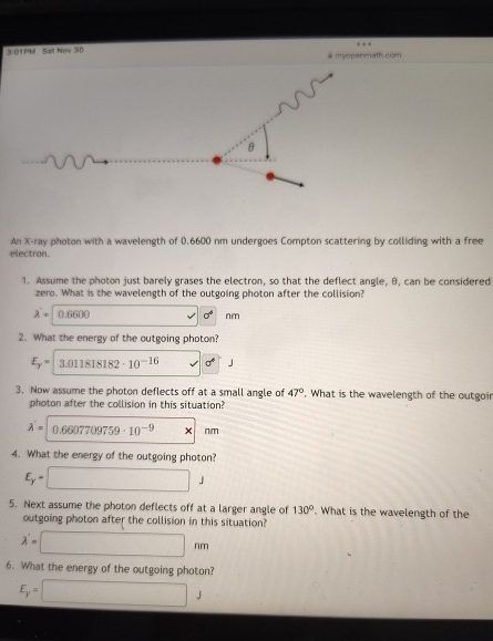 An X - ray photon with a wavelength of 0 . 6 6 0
