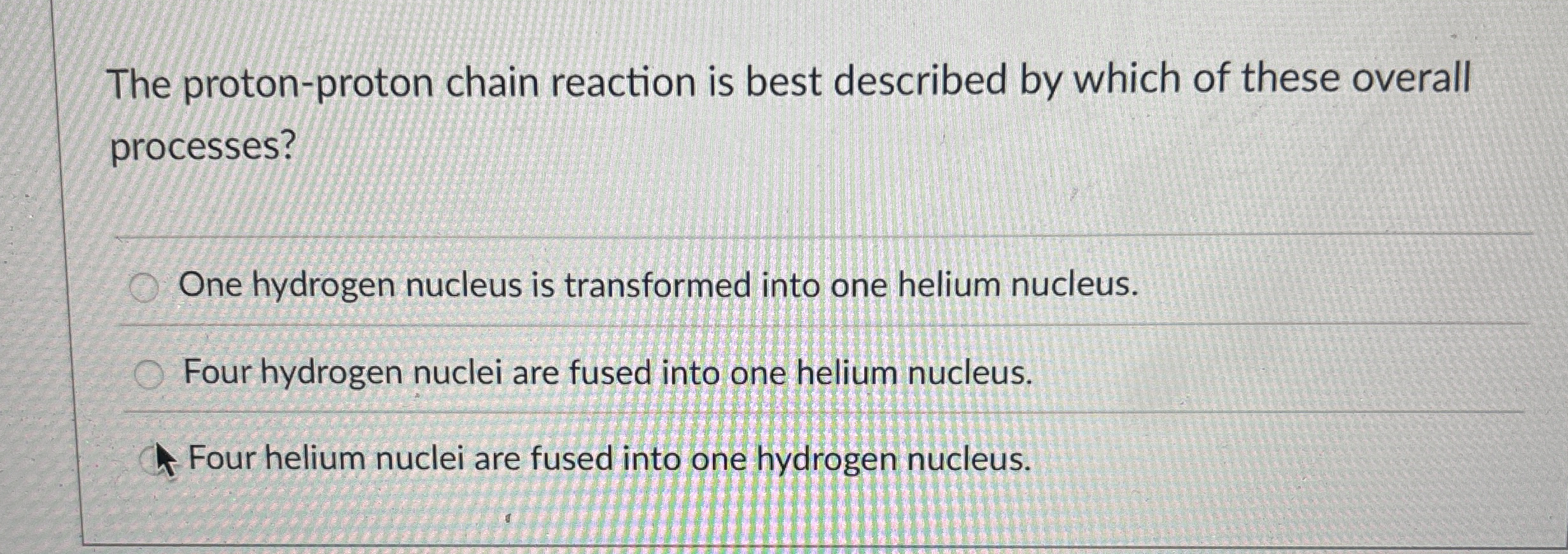 The proton - proton chain reaction is best