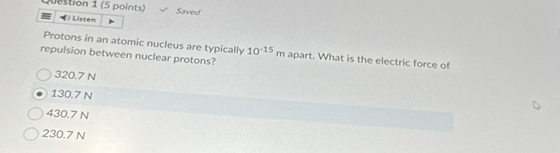 Listen Saved Protons in an atomic nucleus are