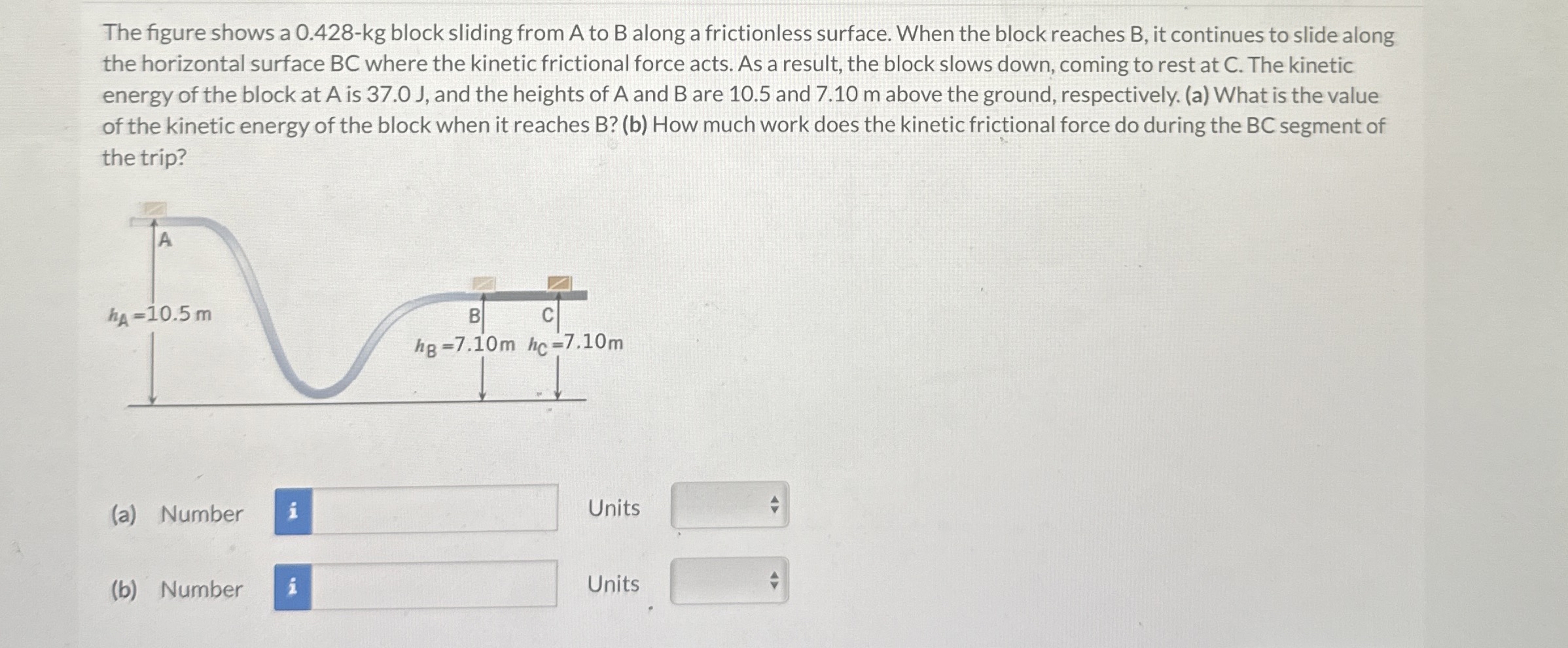 The figure shows a 0 . 4 2 8 - k g block sliding