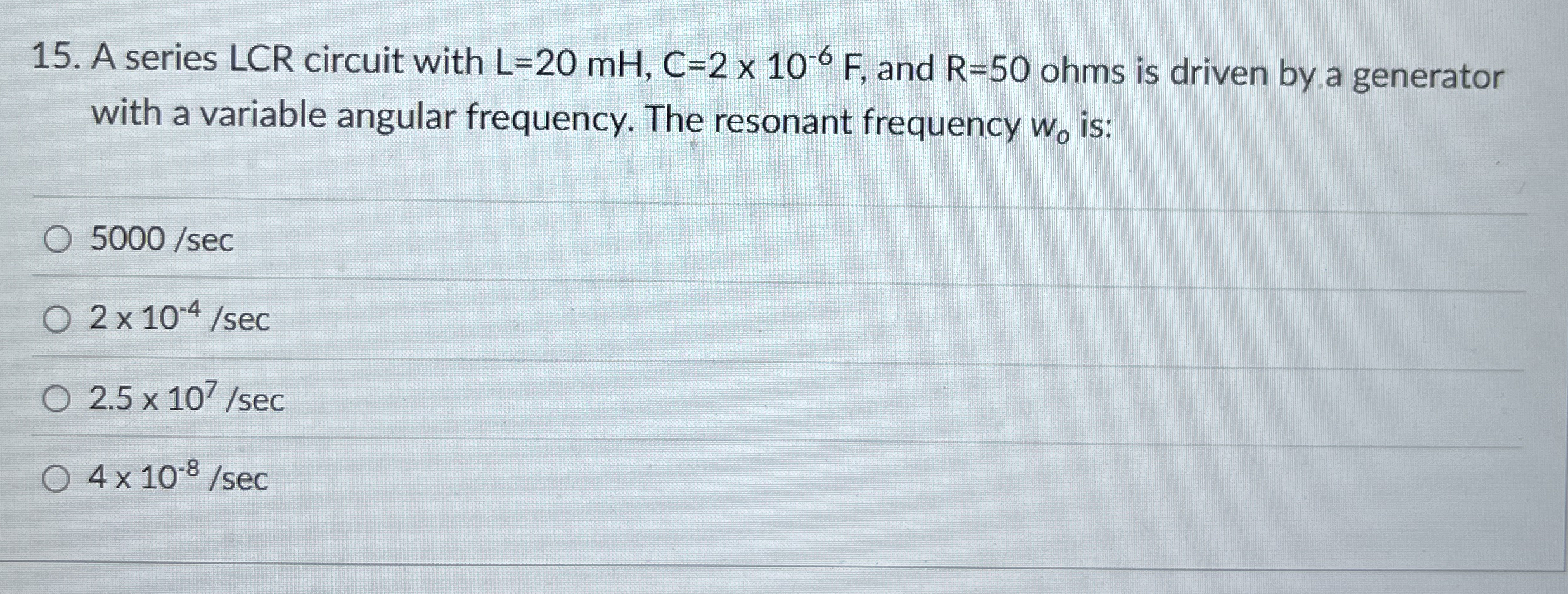 A series L C R circuit with L = 2 0 m H , C = 2 1