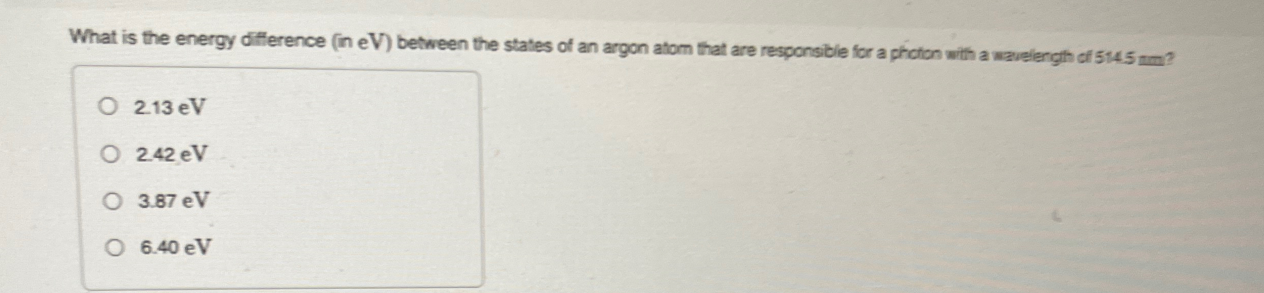 What is the energy difference ( in eV ) between