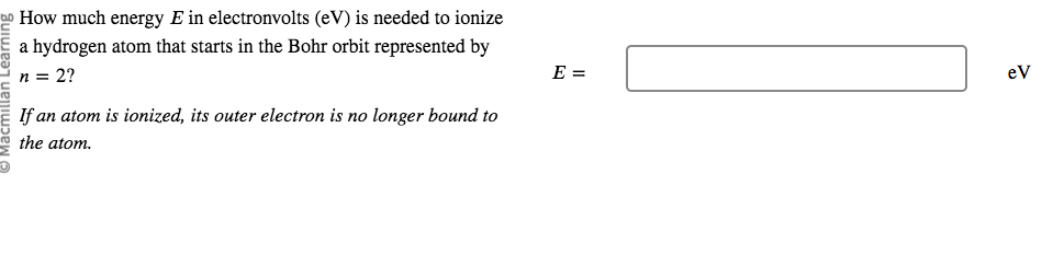 How much energy \ ( E \ ) in electronvolts \ ( (