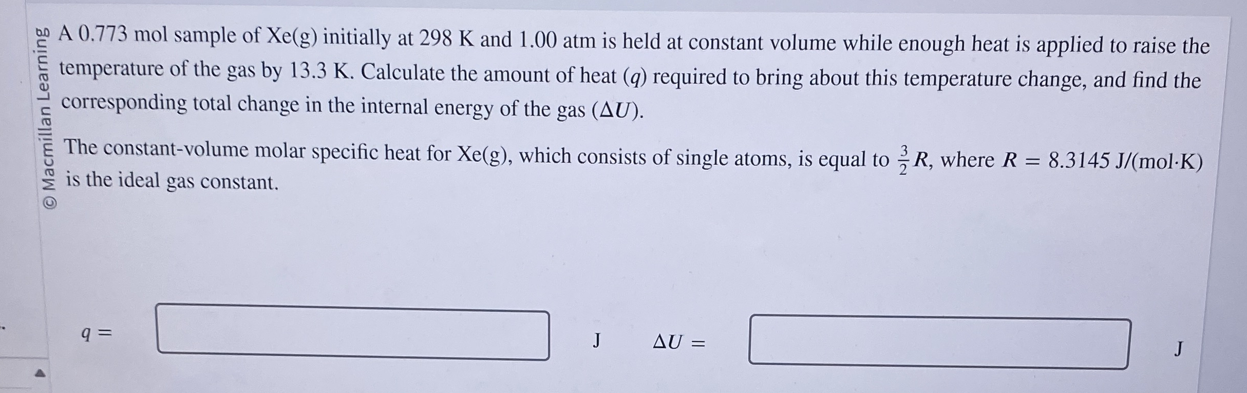 . A 0 . 7 7 3 mol sample of x e ( g ) initially