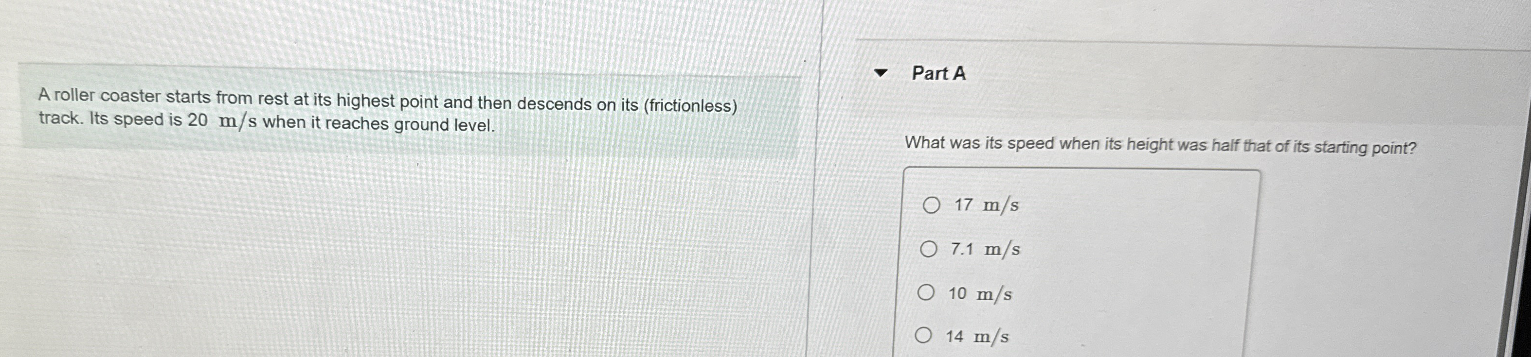 A roller coaster starts from rest at its highest