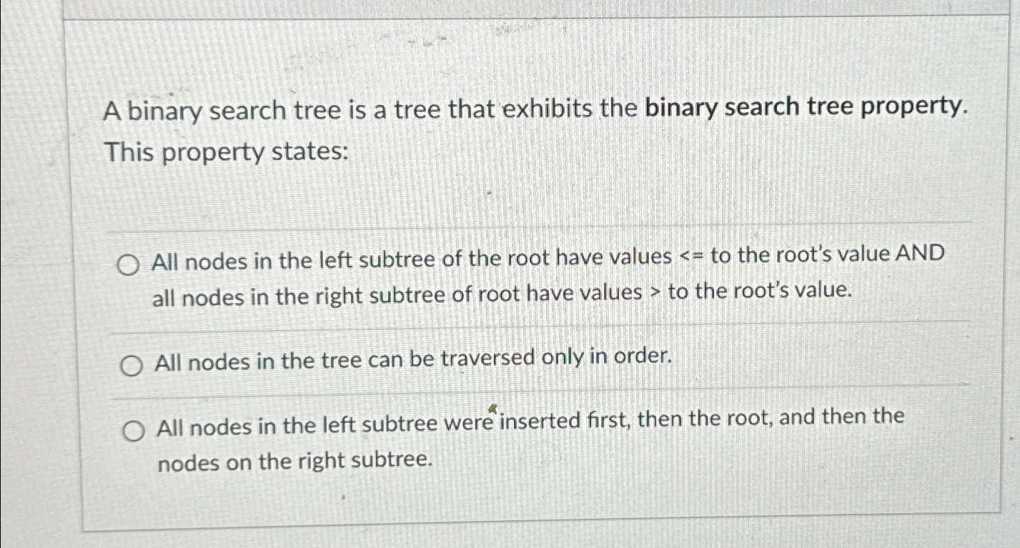 A binary search tree is a tree that exhibits the