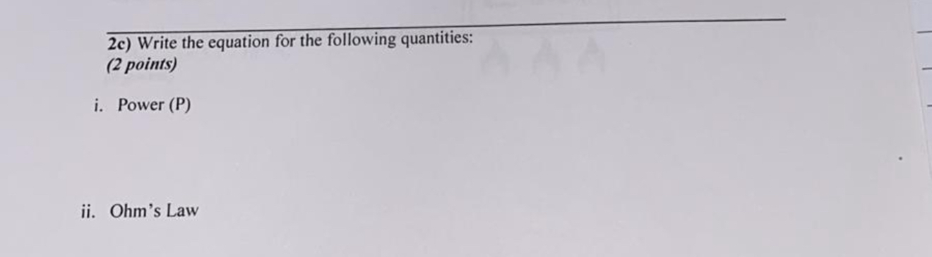 2 c ) Write the equation for the following