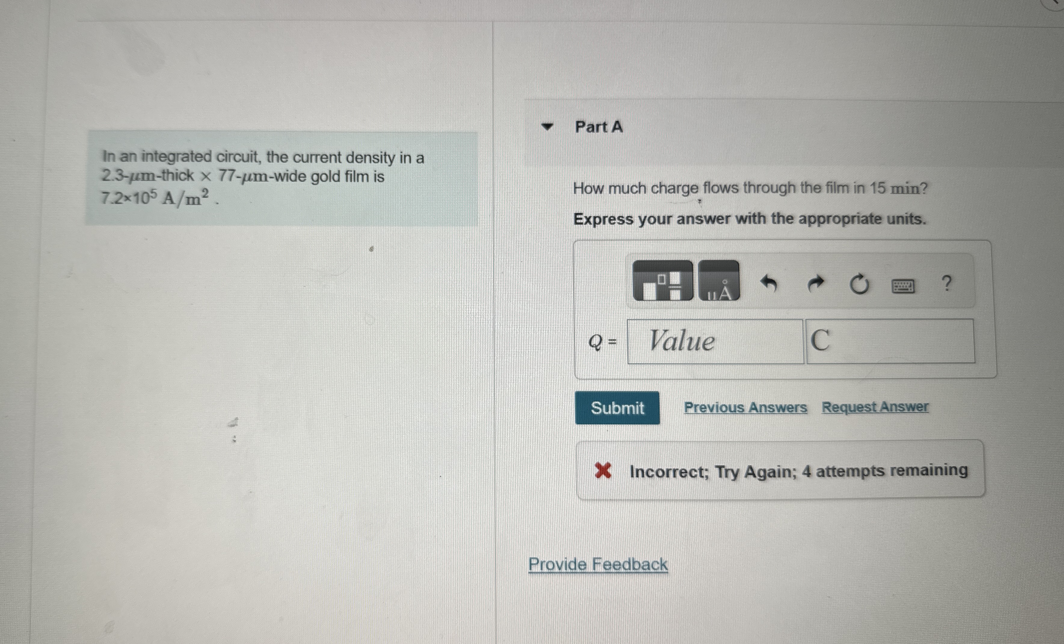 In an integrated circuit, the current density in