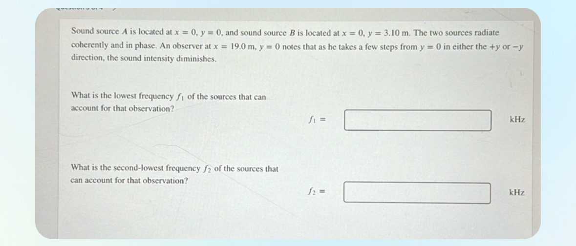 Sound source A is located at x = 0 , y = 0 , and