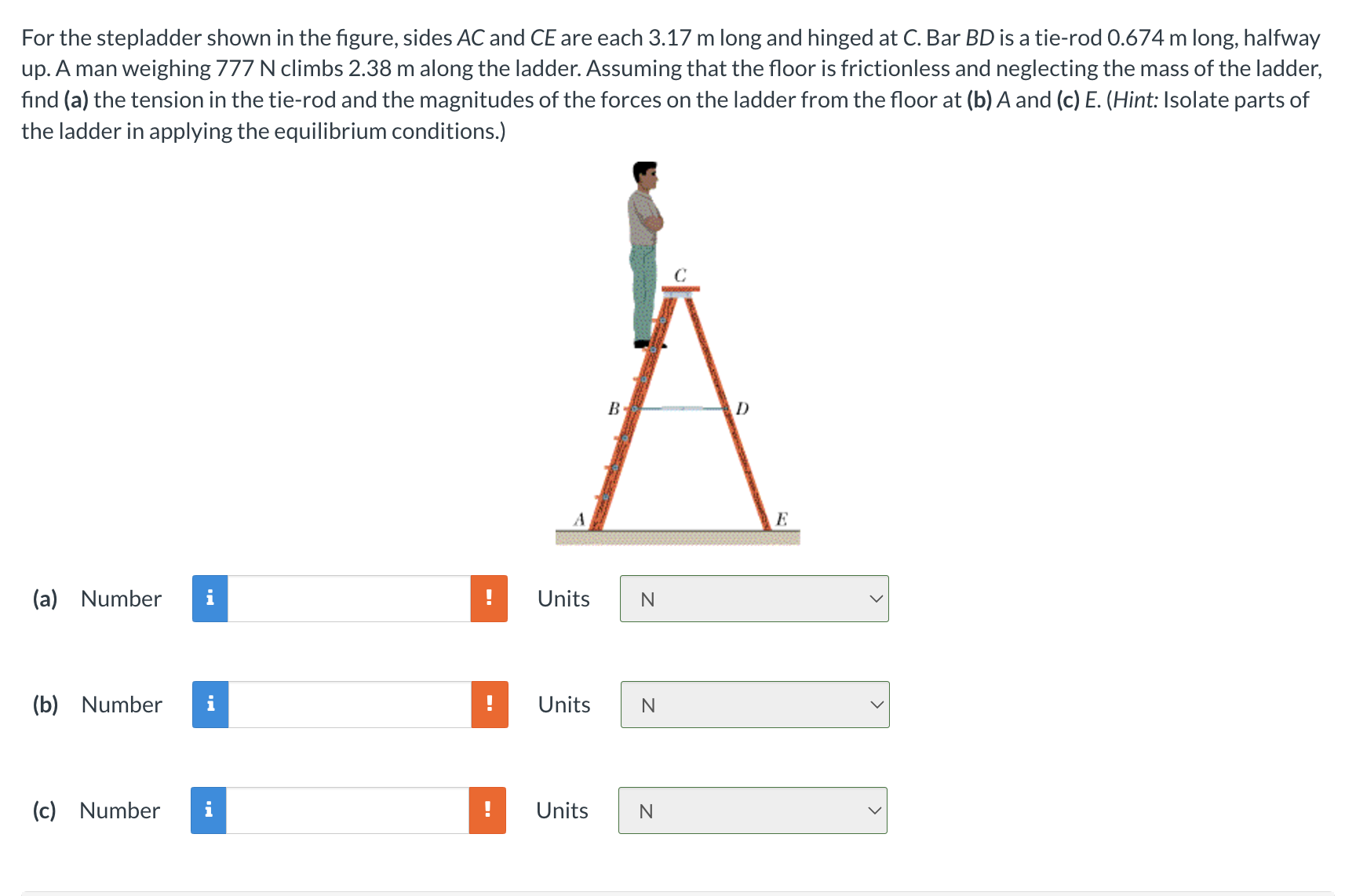 For the stepladder shown in the figure, sides \ (