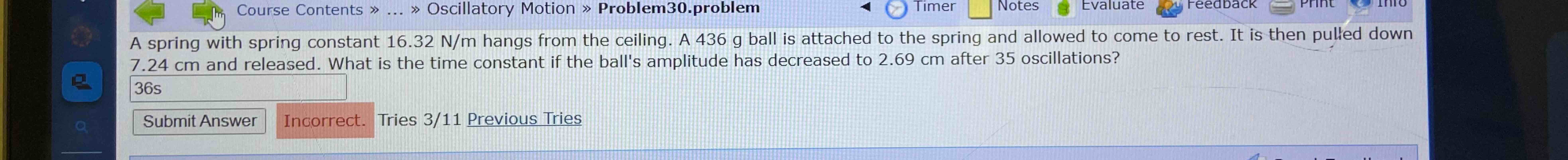 A spring with spring constant \ ( 1 6 . 3 2 \