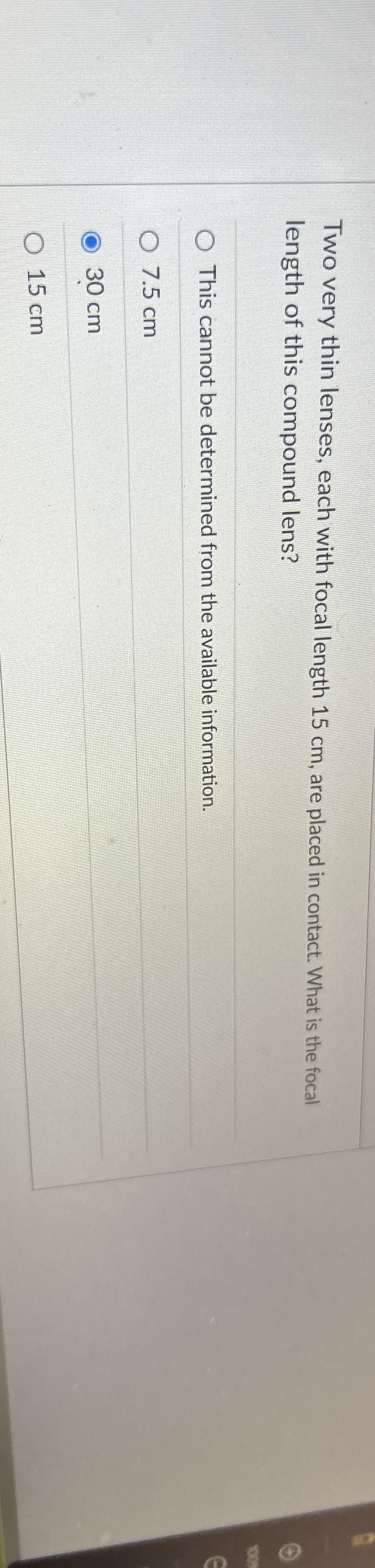 Two very thin lenses, each with focal length 1 5