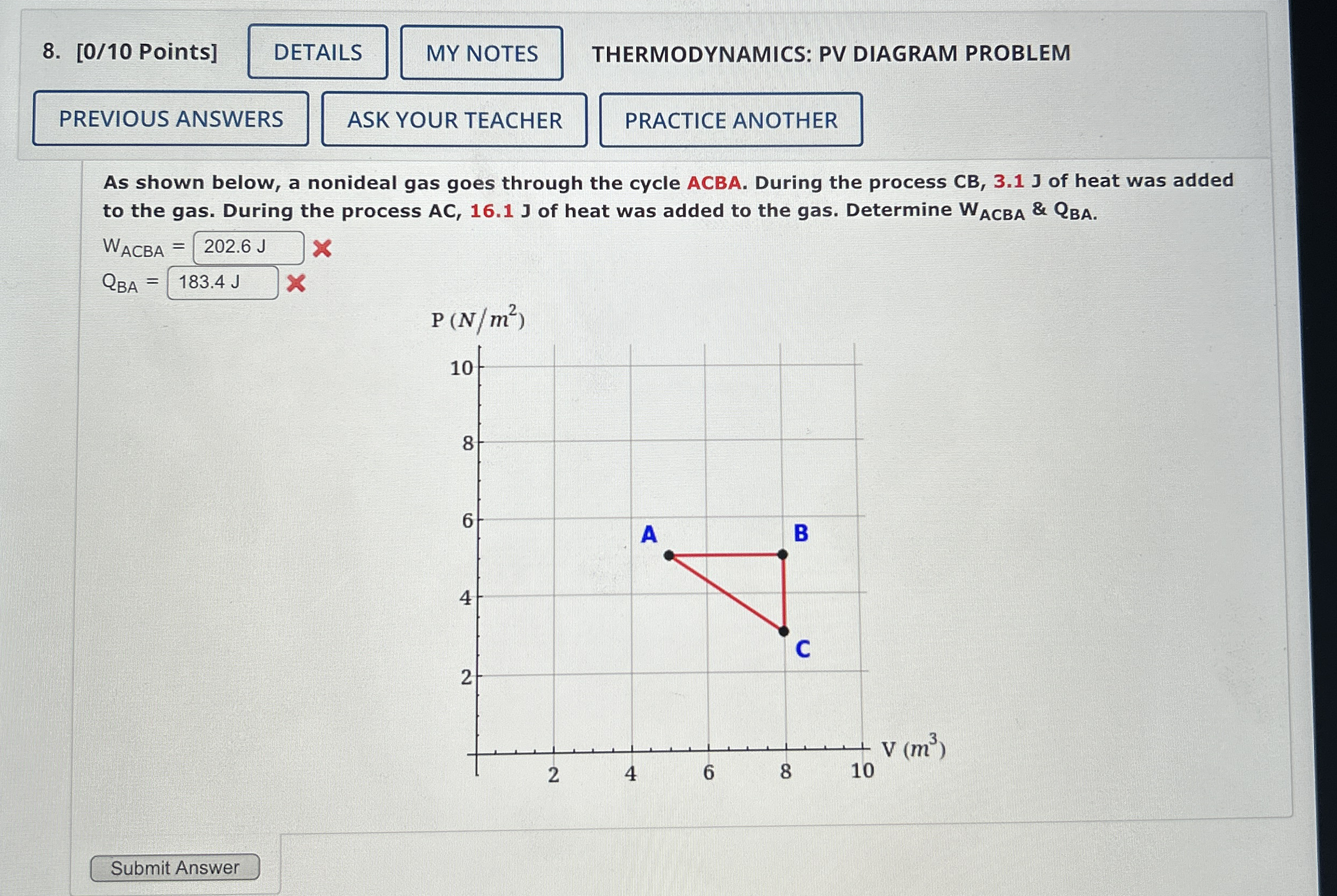 [ 0 / 1 0 Points ] THERMODYNAMICS: PV DIAGRAM