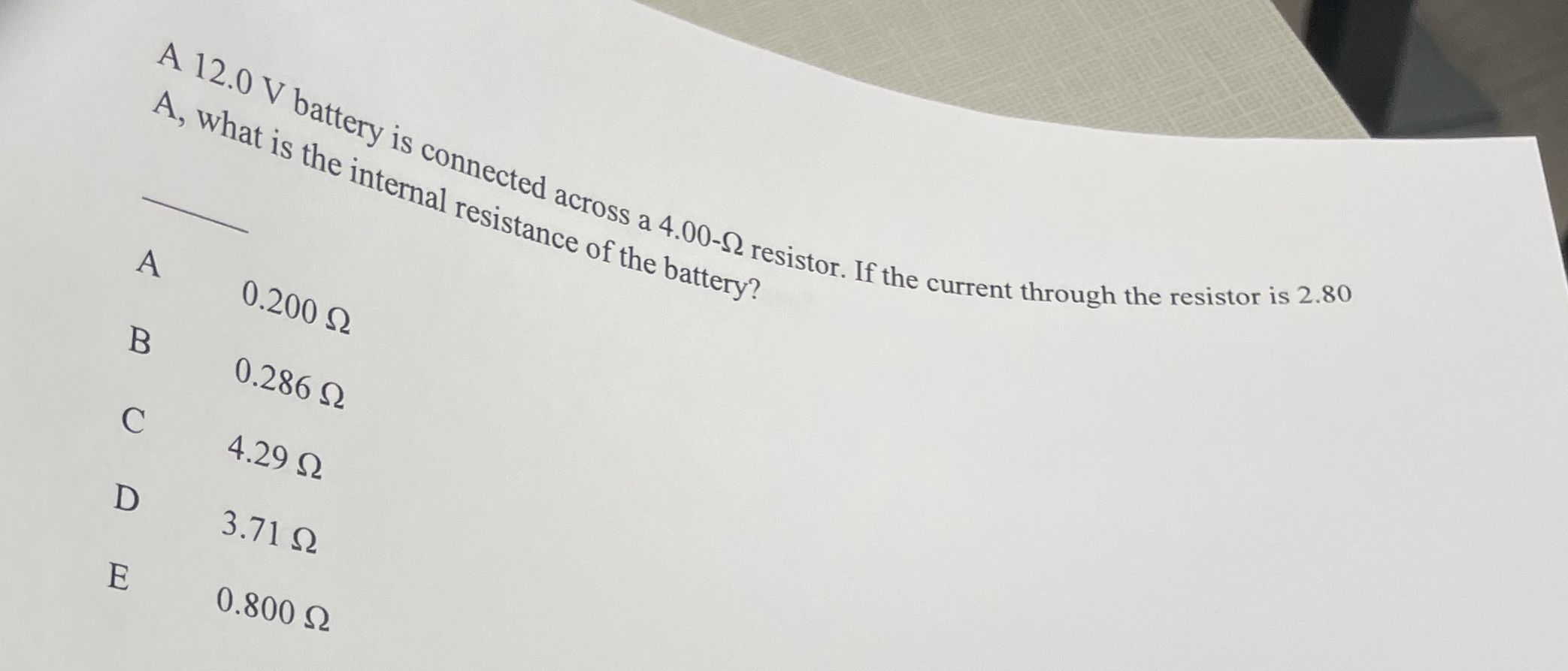 A , 1 2 . 0 0 V battery is connected across a 4 .