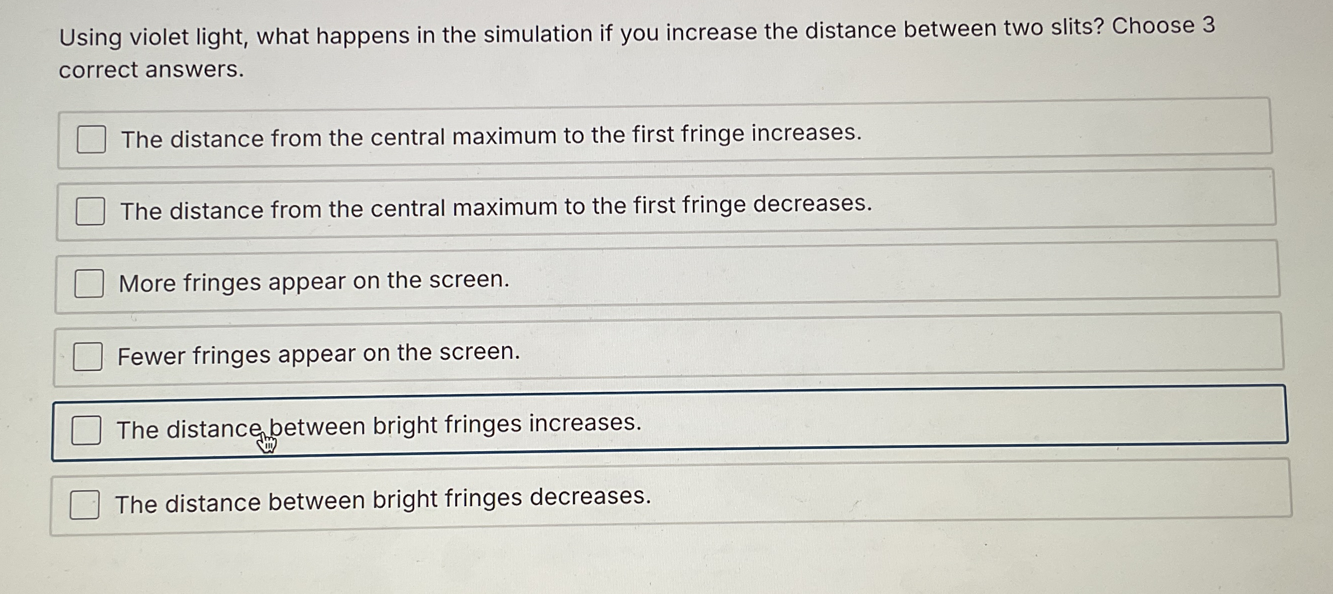Using violet light, what happens in the