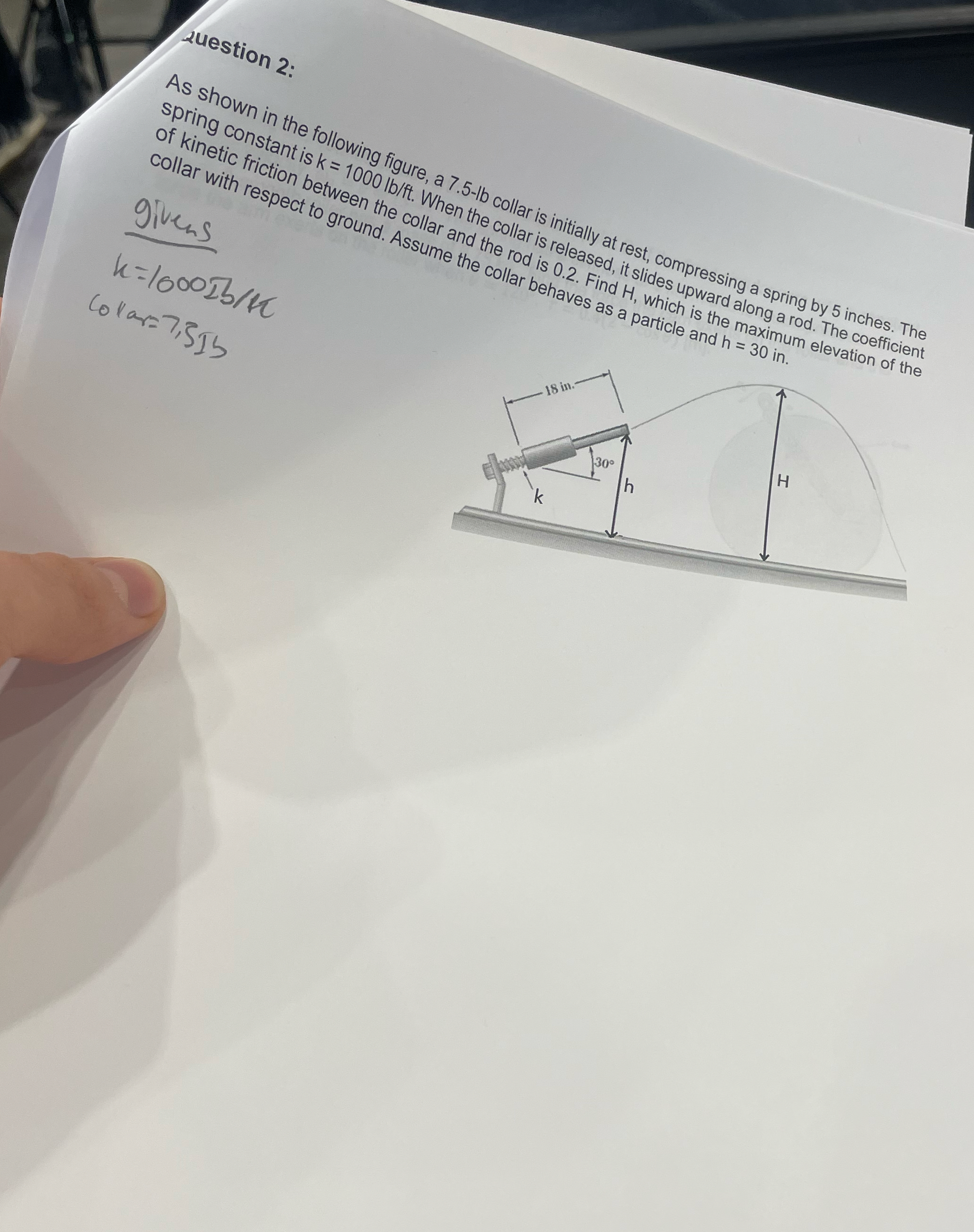 2 uestion 2 : collar with friction givens