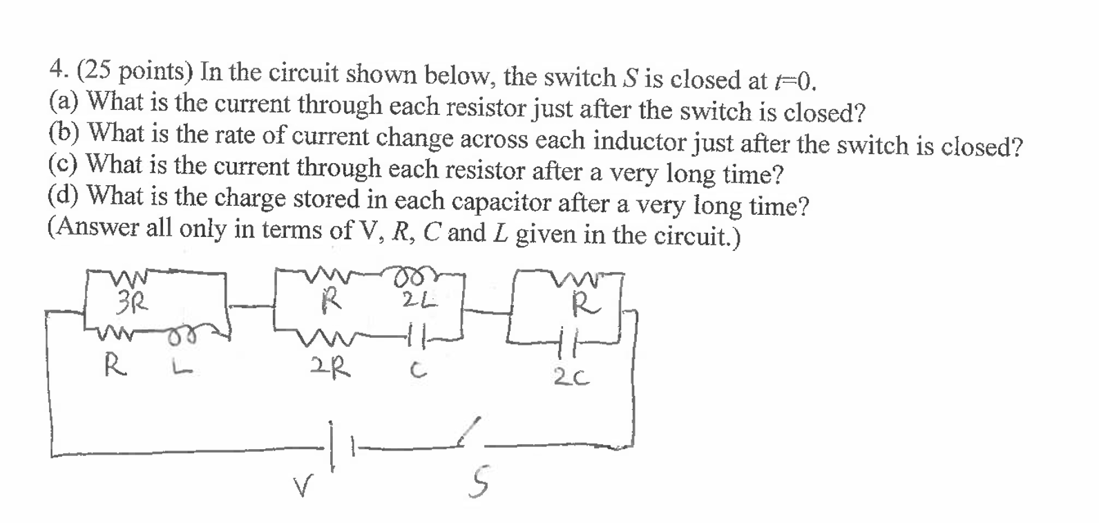 4 . ( 2 5 points ) In the circuit shown below,
