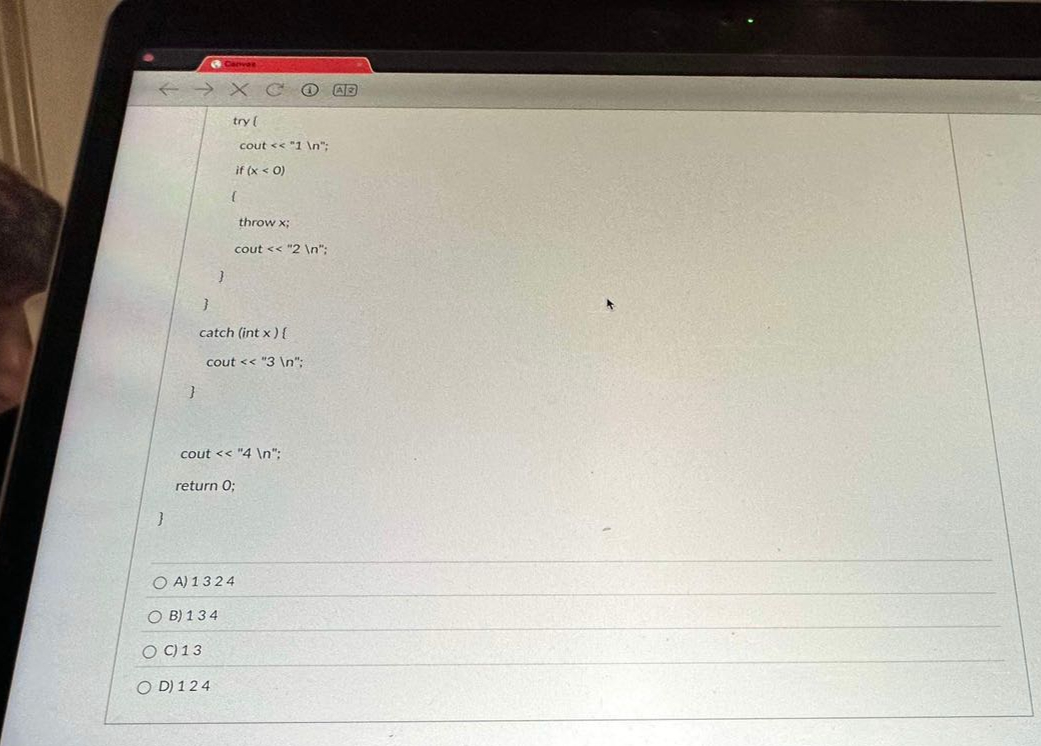 try 1 cout < < " 1 " ; if ( x < 0 ) I throw x ;
