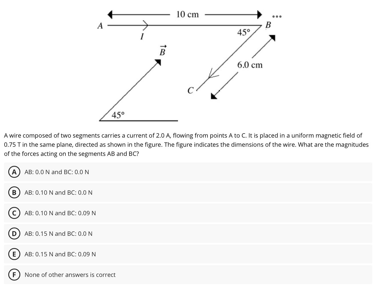 A wire composed of two segments carries a current