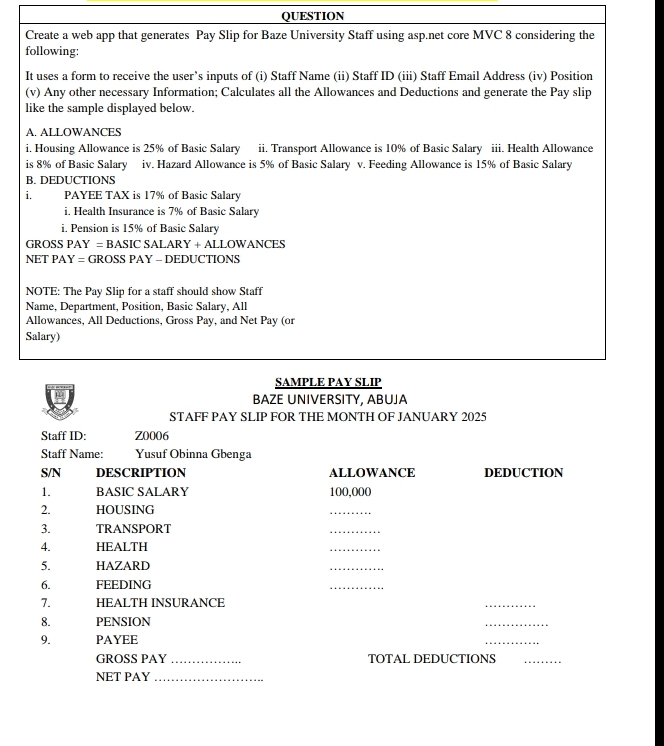 QUESTION Create a web app that generates Pay Slip
