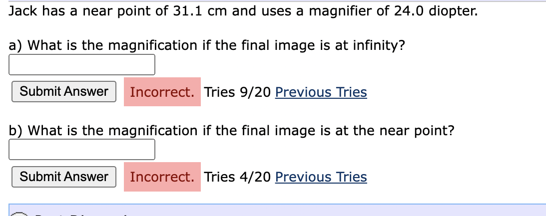 Jack has a near point of 3 1 . 1 cm and uses a