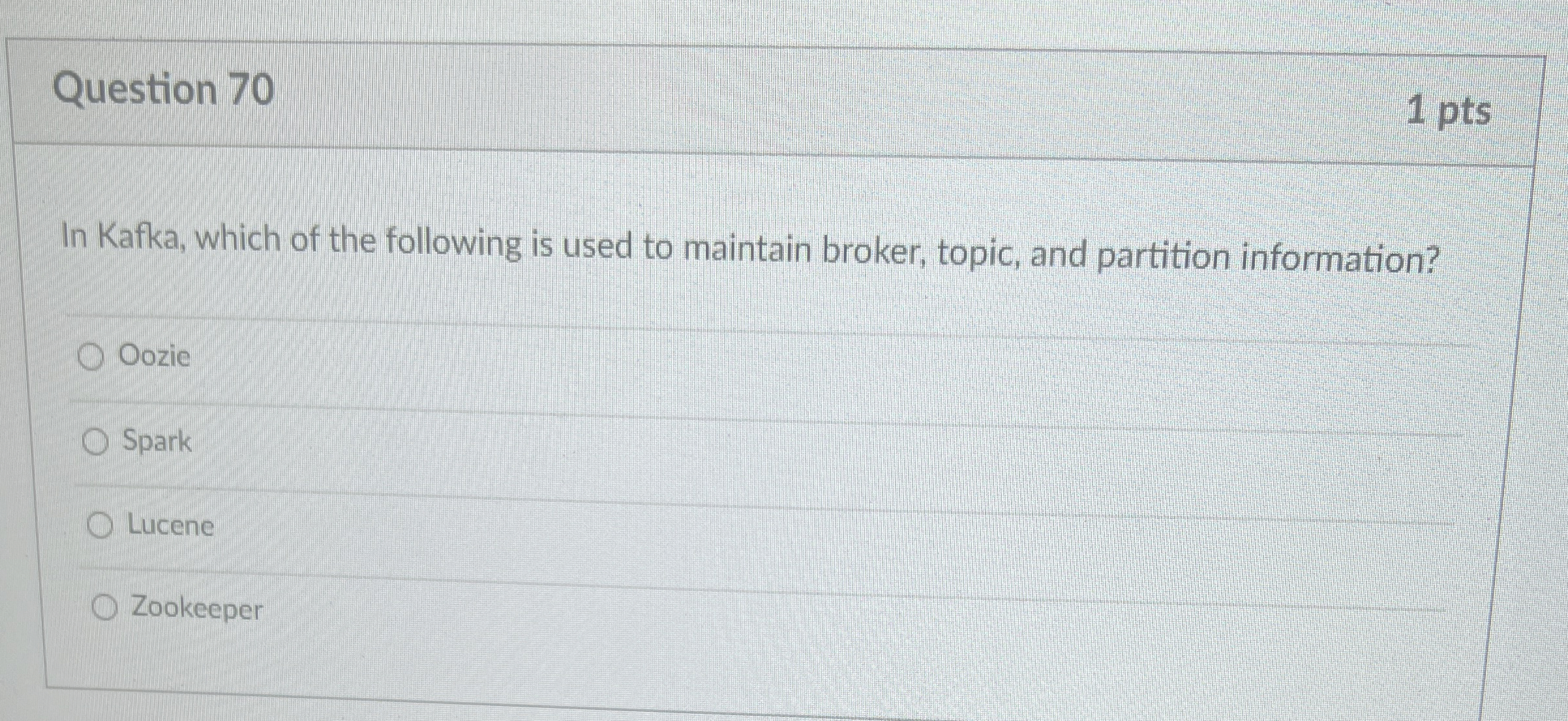 Question 7 0 1 pts In Kafka, which of the