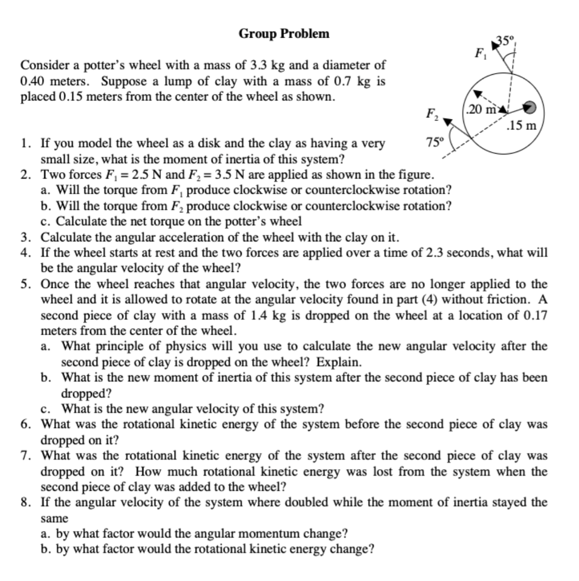 Group Problem Consider a potter's wheel with a