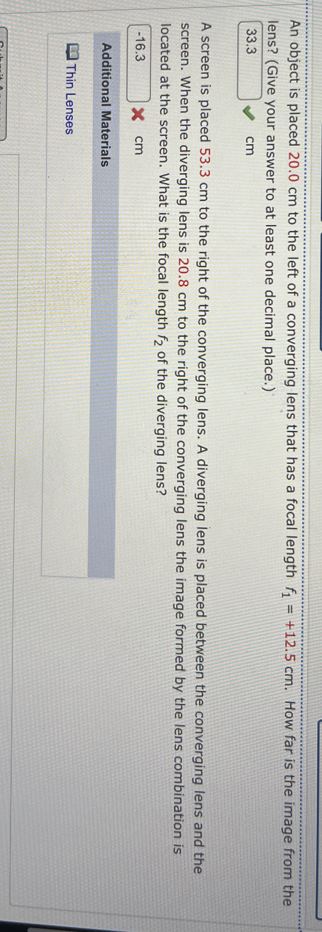 An object is placed 2 0 . 0 cm to the left of a