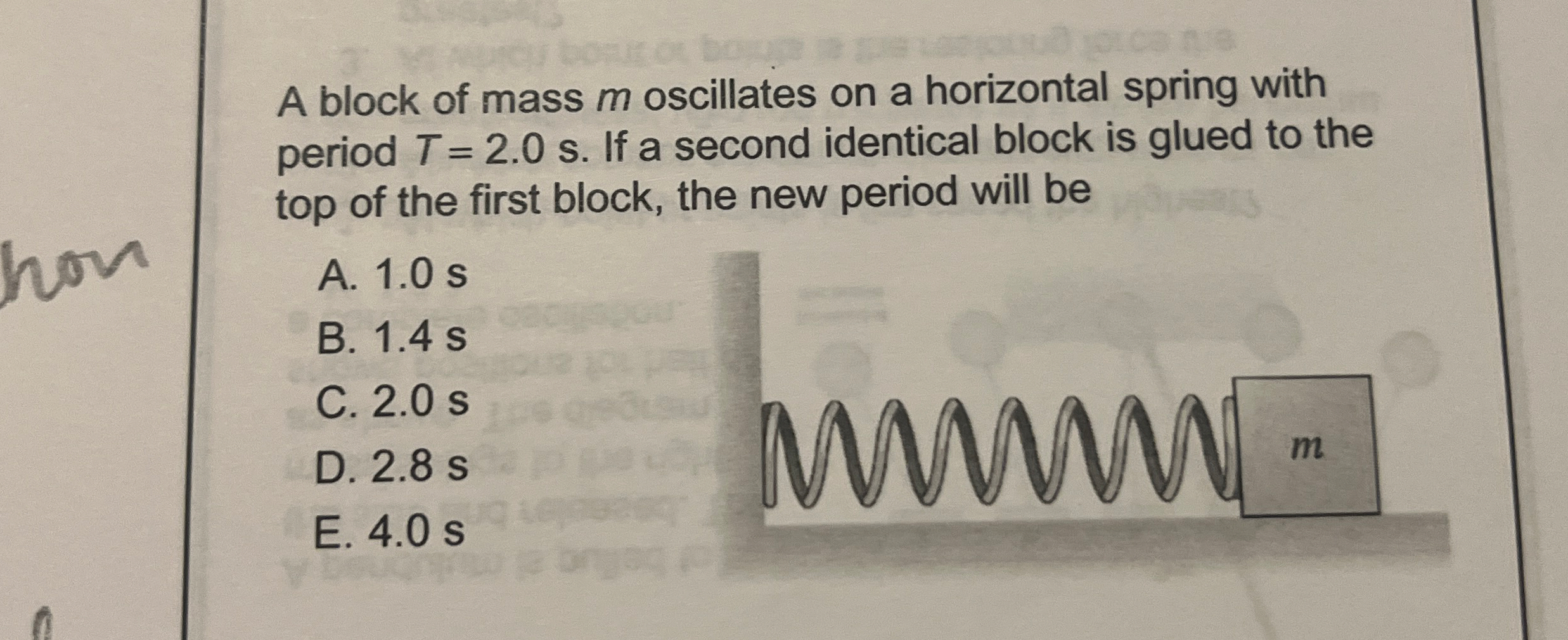 A block of mass m oscillates on a horizontal