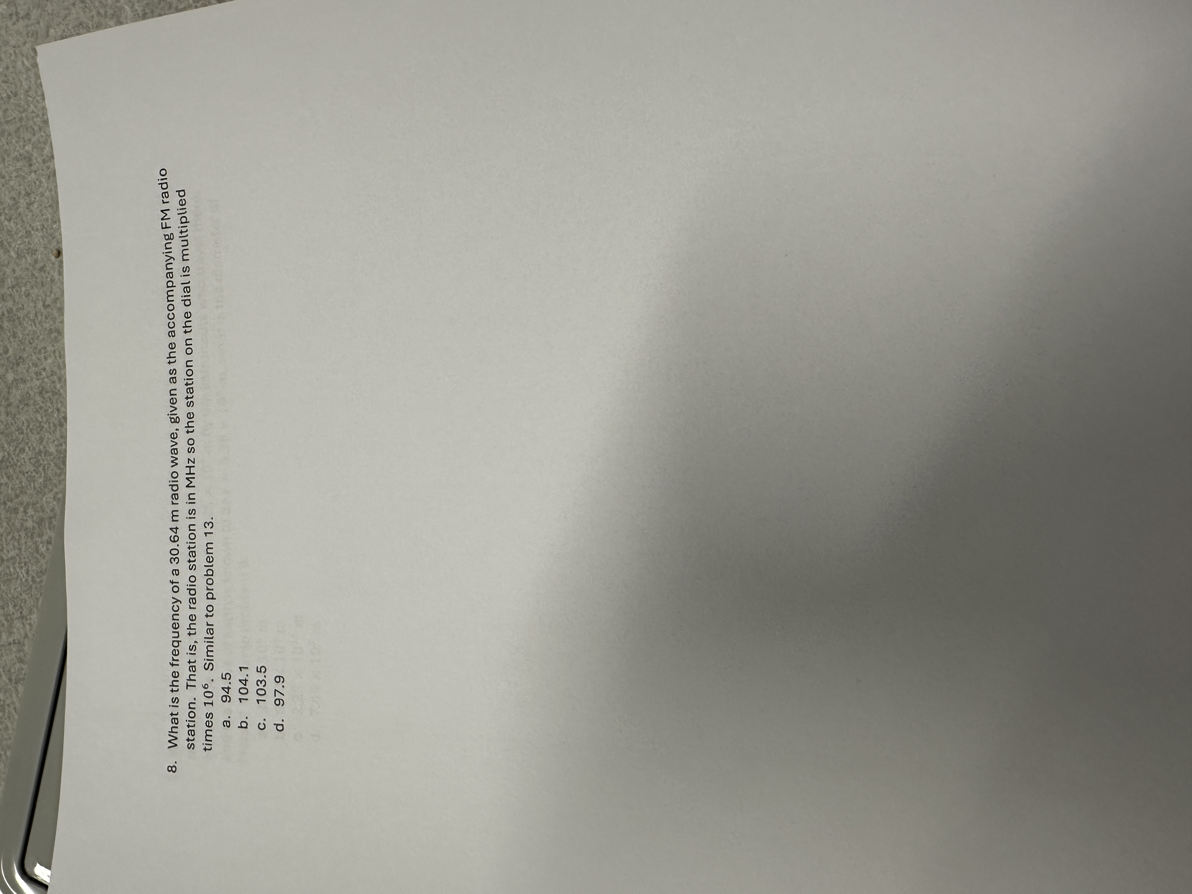 What is the frequency of a 3 0 . 6 4 m radio