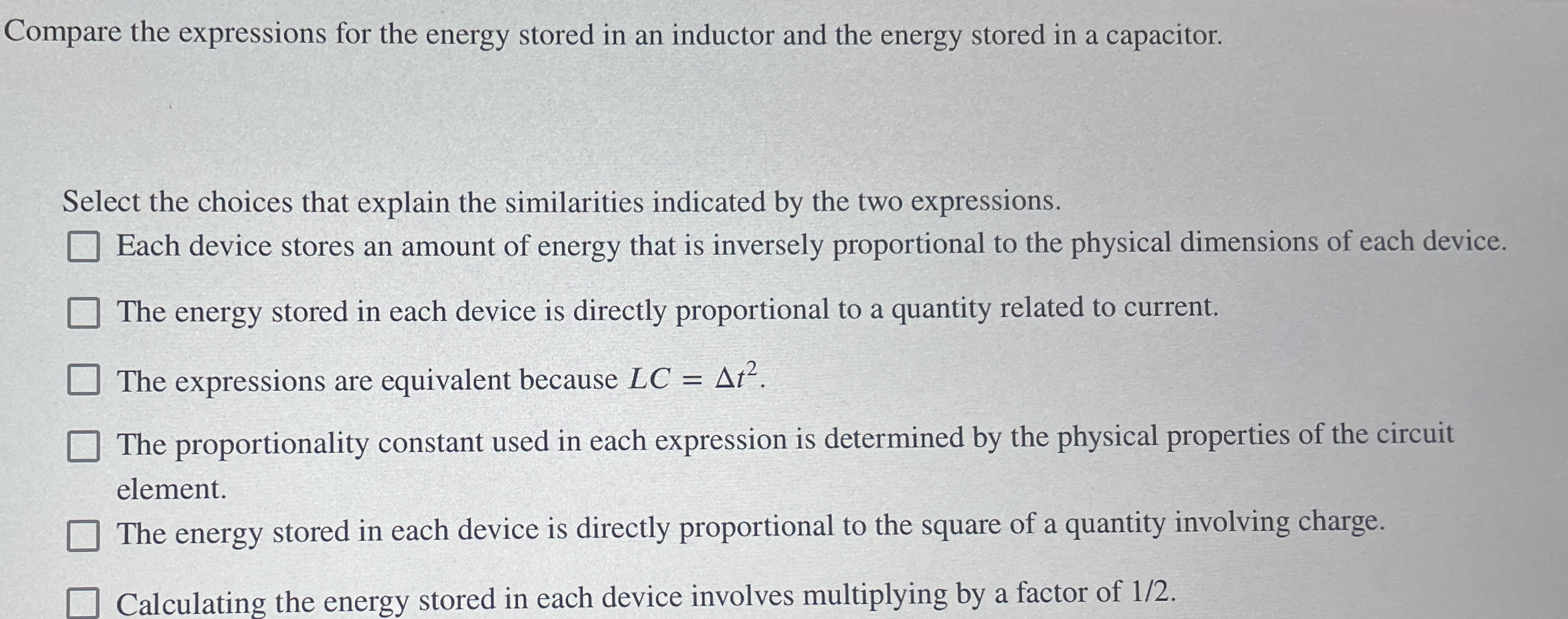 Compare the expressions for the energy stored in
